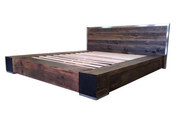 Industrial Style Barnwood Bed Frame - 2 - Woodify