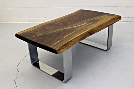 Live Edge Black Walnut Coffee Table with Chrome Legs - 1 - Woodify