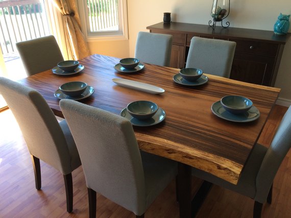 Live Edge Dark Acacia Wood Dining Table, Acacia Wood Dining Room Set