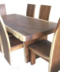 Live Edge Suar Slab Dining Table (200cm) with Slab Wooden Legs - Woodify