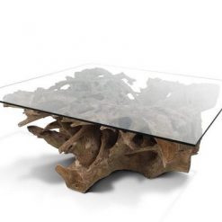 Teak Root Coffee Table (Irregular Shaped) with Glass Top - 1 - Woodify