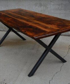 Urban Reclaimed Wood X Steel Base Dining Table in an Epoxy Matte Finish