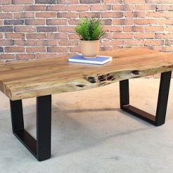 Acacia Natural Live Edge Wood Coffee Table with Black U Shaped Legs - 1 - Woodify
