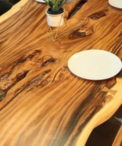 Live Edge Suar Table with Black Y Shaped Legs Natural Finish - 4 - Woodify