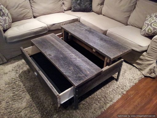 Old Barn Wood Pop up Coffee Table with Clear Coat - 1 - Woodify