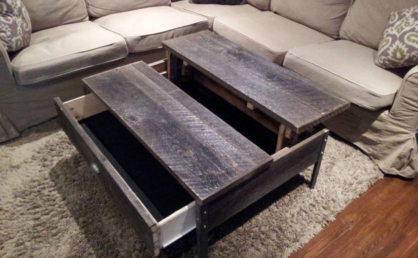 Old Barn Wood Pop up Coffee Table with Clear Coat - 1 - Woodify