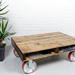 Pallet Coffee Table, Rustic Coffee Table, Industrial Coffee Table on large Caster wheels - Woodify