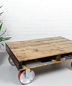 Pallet Coffee Table, Rustic Coffee Table, Industrial Coffee Table on large Caster wheels - Woodify