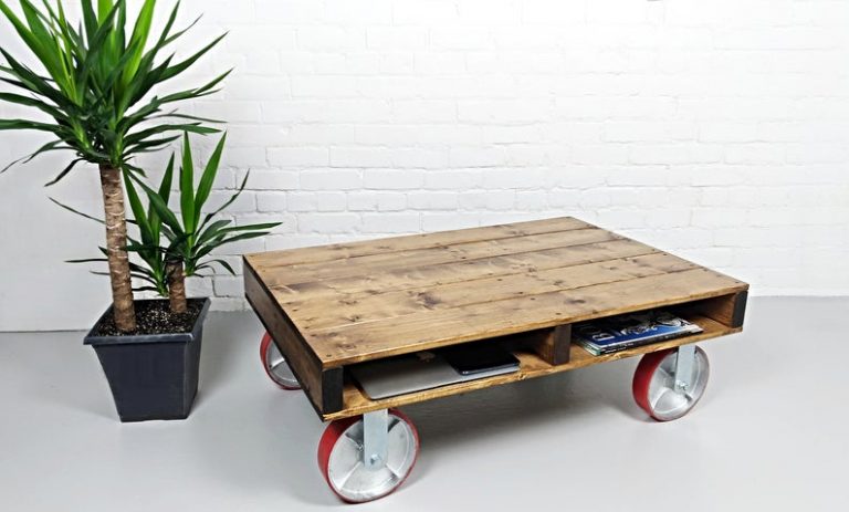 Pallet Coffee Table, Rustic Coffee Table, Industrial Coffee Table on large Caster wheels - Woodify