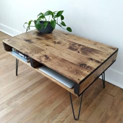 Pallet Coffee Table, finished in Walnut with 12 inch Industrial Hairpin Legs Modern Rustic Reclaimed Furniture - Woodify - Woodify 2