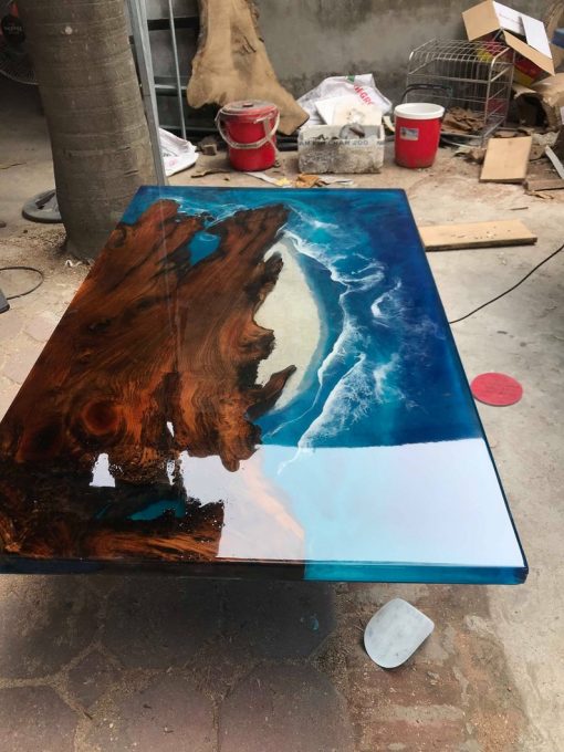 Blue Epoxy River Ocean Table 47" Woodify Canada