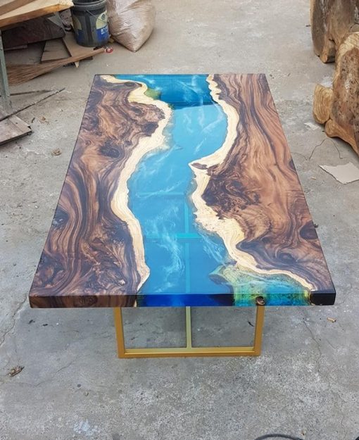 Blue Epoxy River Resin Coffee Table