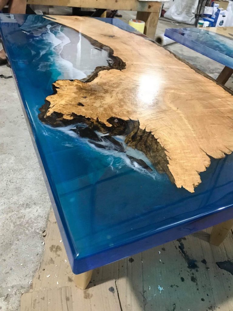 Epoxy Ocean Live Edge Coffee Table Woodify Canada
