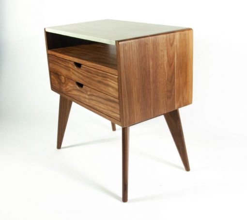 Aby - Solid Wood & Concrete Top Mid-Century Nightstand - Woodify 1 3