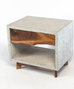 Dwarf Concrete Cube & Solid Walnut Drawer Nightstand - Woodify