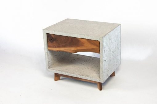 Dwarf Concrete Cube & Solid Walnut Drawer Nightstand - Woodify