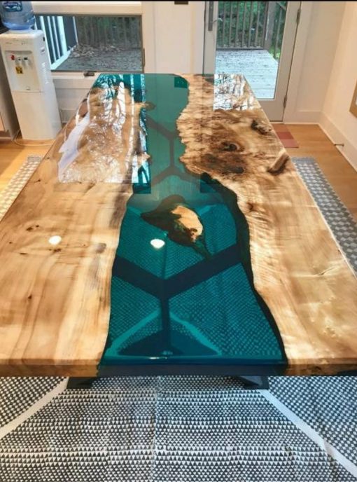 Epoxy Resin Acacia Table Top 6 by3ft Teal - Woodify