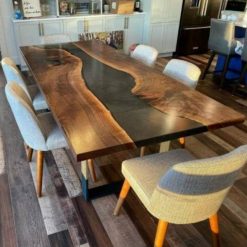 Epoxy Resin table top Black 6 3 feet 35mm thickness made with acacia live edge wood with iron legs - Woodify