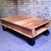 Pine Pallet Cart Coffee Table with Caster Wheels - Woodify