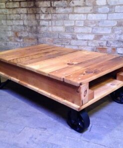 Pine Pallet Cart Coffee Table with Caster Wheels - Woodify