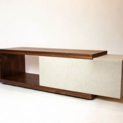 Walnut Wood & Concrete Coffee Table or TV Stand with Hidden Drawer - Woodify