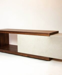 Walnut Wood & Concrete Coffee Table or TV Stand with Hidden Drawer - Woodify