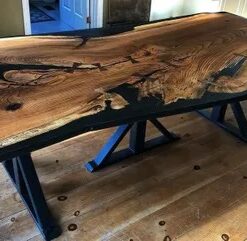 Image of Oak Slab with Black Epoxy Harvest Table