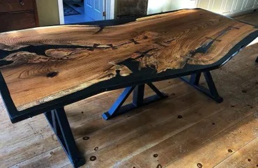 Image of Oak Slab with Black Epoxy Harvest Table