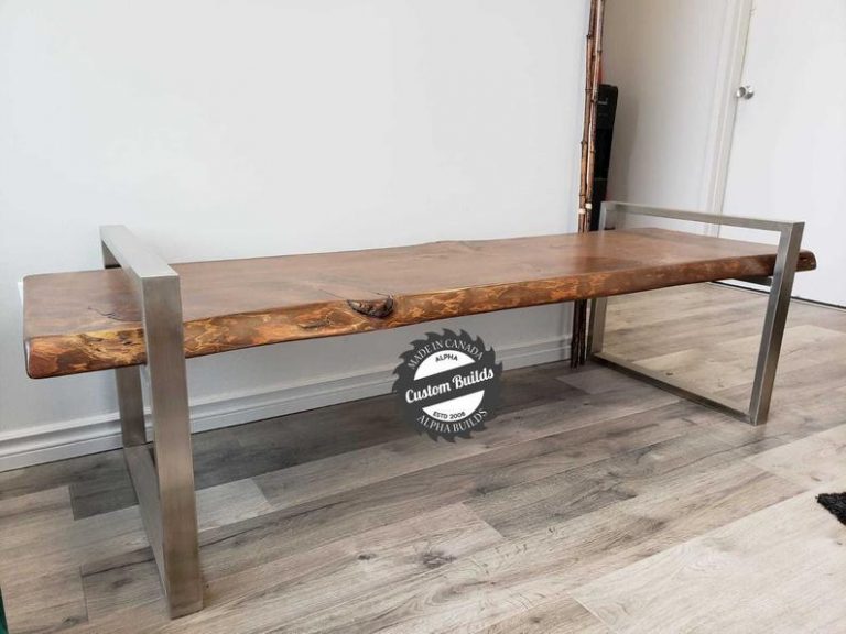 Rustic Live Edge Bench Stainless Steel Legs Woodify Canada
