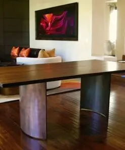 Contemporary Wood And Steel Dining Table