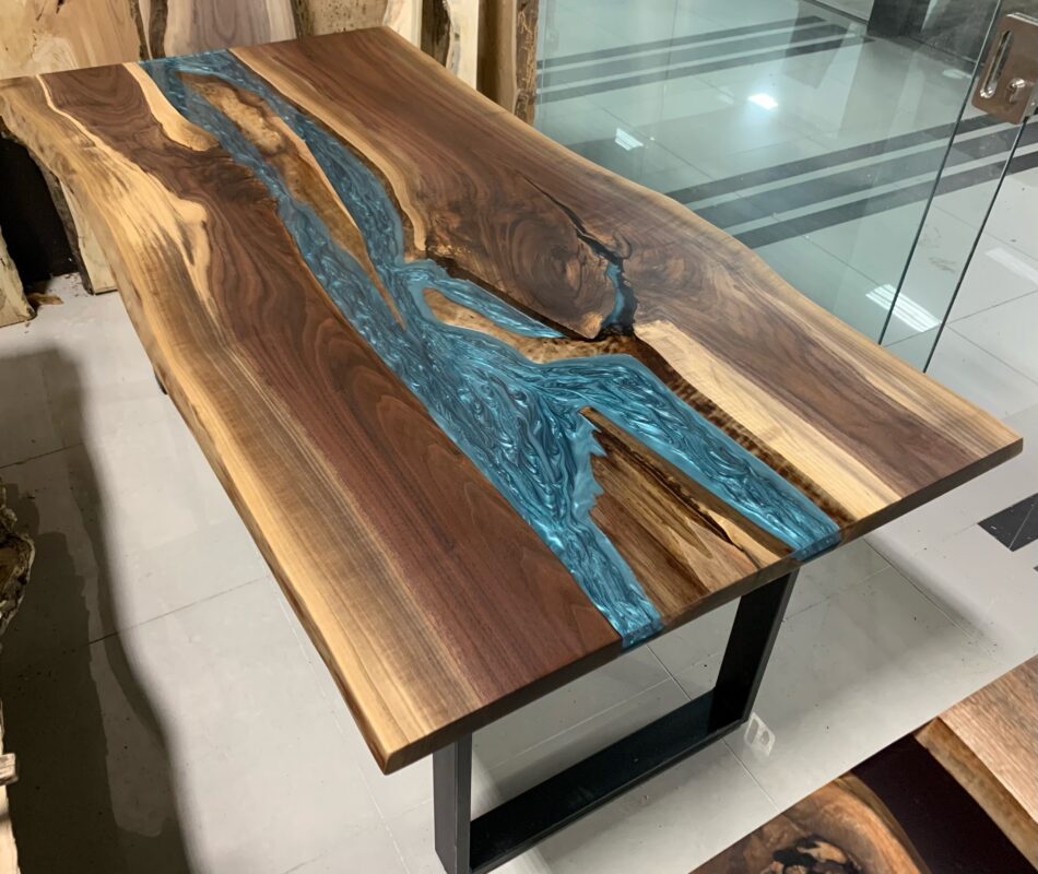 Epoxy River with Islands Walnut Live Edge Table Woodify Canada