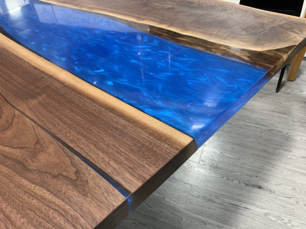 8.5ft Live Edge Walnut Epoxy River Table Blue Woodify Canada