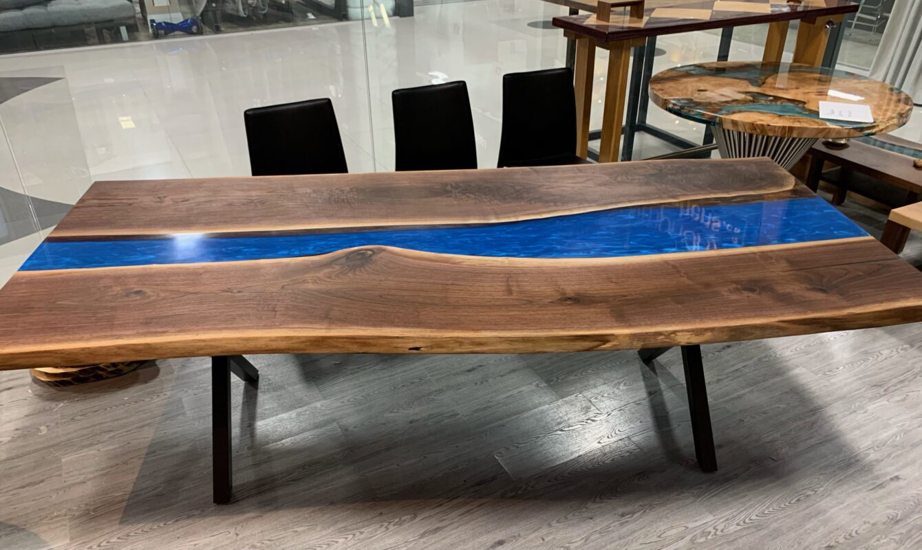 8.5ft Live Edge Walnut Epoxy River Table Blue Woodify Canada