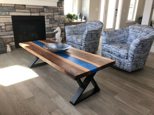 Blue Epoxy River Coffee Table - Woodify Canada