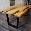 Oak live edge river dining table with glass inlay - Woodify Canada