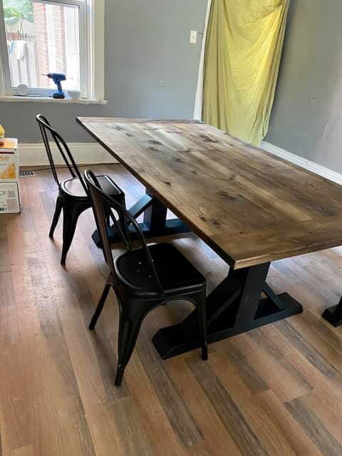 Pine Stained Kitchen Table with Bench - Woodify Canada 1