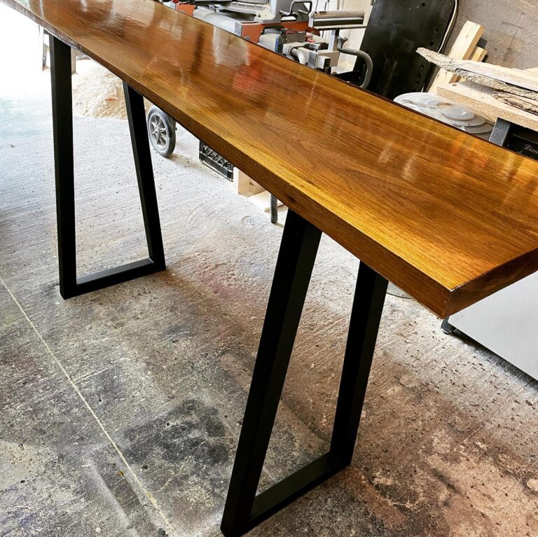 Outdoor Black Walnut live edge bar height table Woodify Canada