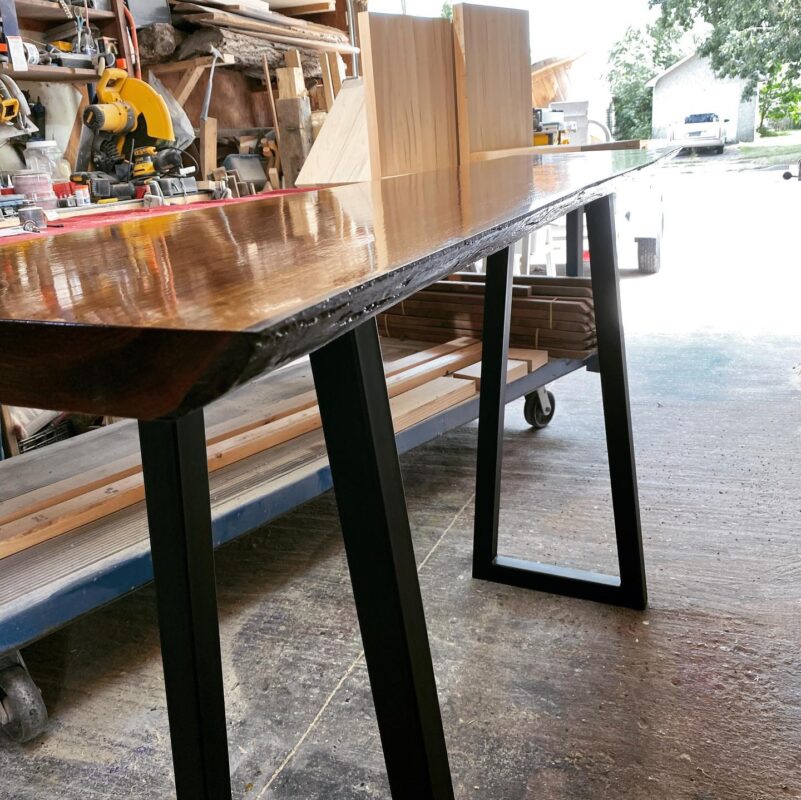 Outdoor Black Walnut live edge bar height table Woodify Canada