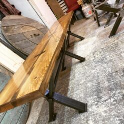 Rustic Inlay mahogany Bench custom steel legs 1 - Woodify Canada