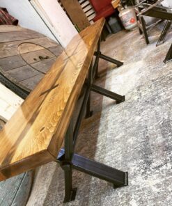 Rustic Inlay mahogany Bench custom steel legs 1 - Woodify Canada