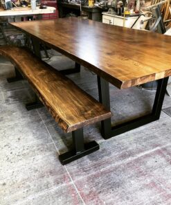 Solid ambrosia live edge maple table with custom steel fabricated legs - Woodify Canada