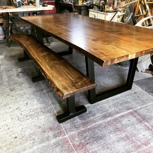 Solid ambrosia live edge maple table with custom steel fabricated legs - Woodify Canada