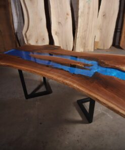 Semi Transparent Walnut Blue Epoxy River Live Edge Table - Woodify