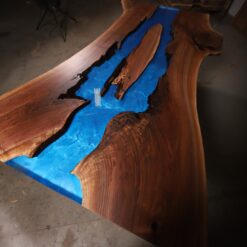 Semi Transparent Walnut Blue Epoxy River Live Edge Table - Woodify 1