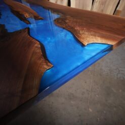 Semi Transparent Walnut Blue Epoxy River Live Edge Table - Woodify 2
