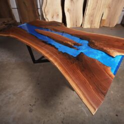 Semi Transparent Walnut Blue Epoxy River Live Edge Table - Woodify 3