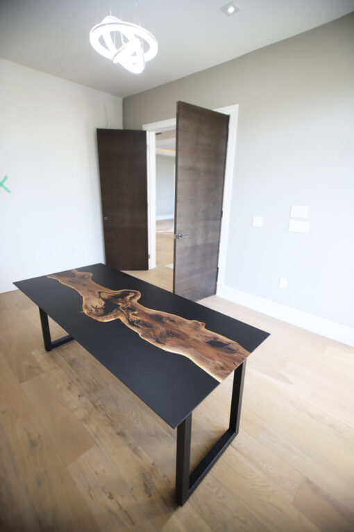 Matte Black Epoxy Desk with Walnut Slab - Anglewood Furniture