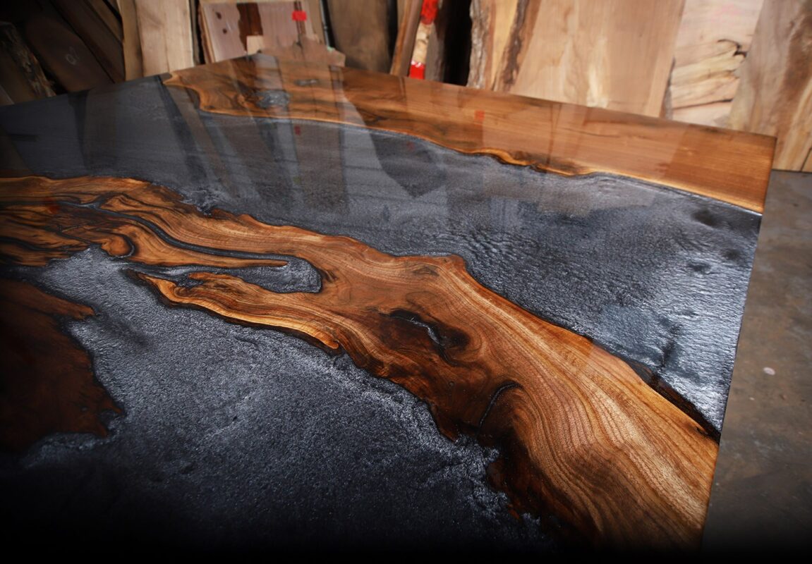 Walnut Kitchen Table with Epoxy River and Flood Coating Woodify Canada