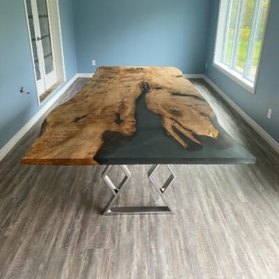Single Slab Curly Maple Epoxy River Dining Table
