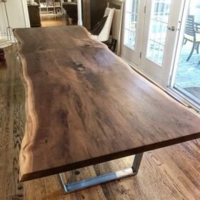 Live Edge Black Walnut Dining Table - Chrome Legs - Woodify